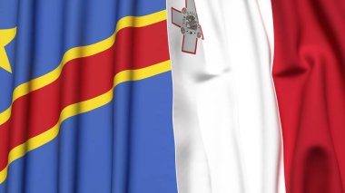 Gerçekçi kumaş dokusuna sahip CONGO DEMOKRATİK REUKRİK ve MALTA bayrakları