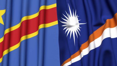 CONGO DEMOKRATİK REKRİK Bayrakları ve gerçekçi kumaş dokusuna sahip MARSHALL Adaları