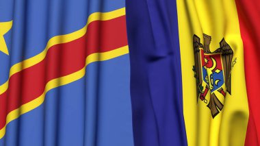 Gerçekçi kumaş dokusuna sahip CONGO DEMOCRATIC REUBLIC ve MOLDOVA bayrakları