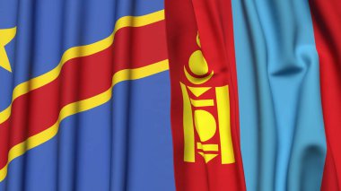Kongo Demokratik Cumhuriyetçi ve Mongolya 'nın gerçekçi kumaş dokusuna sahip bayrakları