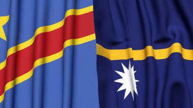 Kongo Demokratik Cumhuriyetin ve gerçekçi kumaş dokusuna sahip NAURU 'nun bayrakları