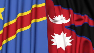 Kongo Demokrasi Cumhuriyetinin bayrakları ve gerçekçi kumaş dokusuna sahip NEPAL