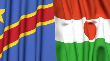 Gerçekçi kumaş dokusuna sahip Kongo Demokratik Cumhuriyetçi ve Nijer Bayrakları