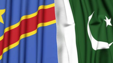 Gerçekçi kumaş dokusuna sahip Kongo Demokratik Cumhuriyetçi ve Pakistanlı bayraklar
