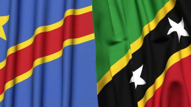 Gerçekçi kumaş dokusuna sahip Kongo Demokratik Cumhuriyetçi ve Aziz KITT bayrakları