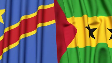 Gerçekçi kumaş dokusuna sahip Kongo Demokratik Cumhuriyetçi ve SAO TOME bayrakları