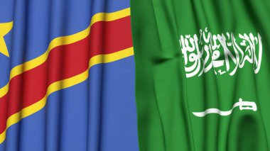 Kongo DEMOKRATİK REKRİK Bayrakları ve gerçekçi kumaş dokusuna sahip SAUDI ARABIA