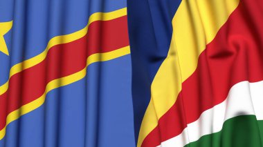 Kongo Demokrasi Cumhuriyetinin bayrakları ve gerçekçi kumaş dokusuna sahip SEYCHELLES