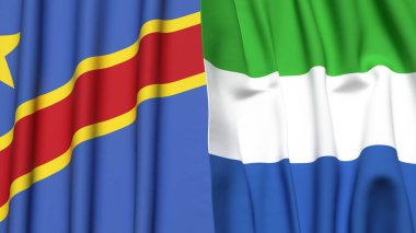 Gerçekçi kumaş dokusuna sahip Kongo Demokratik Cumhuriyetçi ve Sierra LEone bayrakları