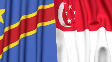 CONGO DEMOKRATİK REKRİK Bayrakları ve gerçekçi kumaş dokusuna sahip SINGAPORE
