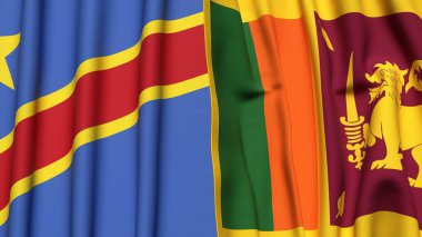 Gerçekçi kumaş dokusuna sahip CONGO DEMOCRATIC REUBLIC ve SRI LANKA bayrakları