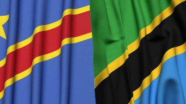 Kongo Demokratik Cumhuriyetçi ve TANZANIA 'nın gerçekçi kumaş dokusuyla bayrakları