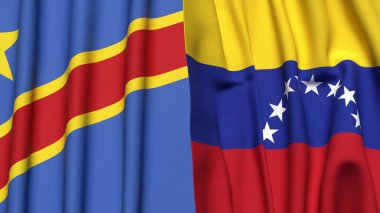 Gerçekçi kumaş dokusuna sahip Kongo Demokratik Cumhuriyetçi ve Venezuela bayrakları