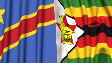 Kongo Demokrasi Cumhuriyetinin bayrakları ve gerçekçi kumaş dokusuna sahip ZIMBABWE