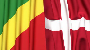 Gerçek kumaş dokusuna sahip CONGO R ve DENMARK bayrakları
