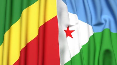 CONGO R ve DJIBOUTI bayrakları gerçekçi kumaş dokusuyla