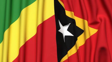 Gerçekçi kumaş dokusuna sahip CONGO R ve Doğu TiMOR bayrakları