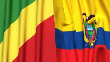 CONGO R ve Ekvador bayrakları gerçekçi kumaş dokusuna sahip