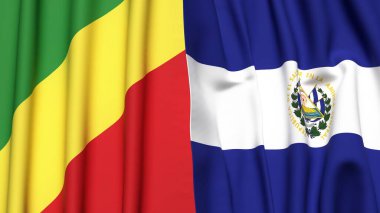 Gerçekçi kumaş dokusuna sahip CONGO R ve EL SALVADOR bayrakları
