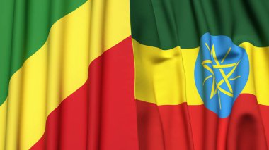 Gerçekçi kumaş dokusuna sahip CONGO R ve ETHIOPIA bayrakları
