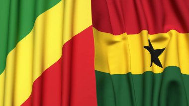 Gerçekçi kumaş dokusuna sahip CONGO R ve GHANA bayrakları
