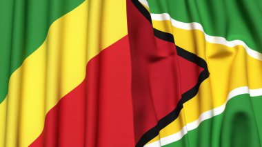 Kongo R ve GUYANA bayrakları gerçekçi kumaş dokusuna sahip