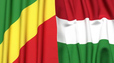 CONGO R ve HUNGARY bayrakları gerçekçi kumaş dokusuna sahip