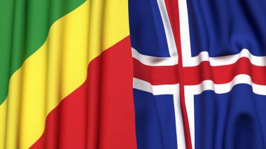 Kongo R ve İzlanda bayrakları gerçekçi kumaş dokusuna sahip