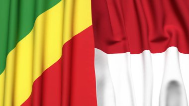 Gerçek kumaş dokusuna sahip CONGO R ve INDONEZYA bayrakları