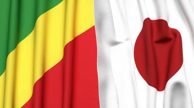 CONGO R ve Japon bayrakları gerçekçi kumaş dokusuna sahip