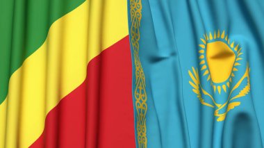 Congo R ve KAZAKHSTAN bayrakları gerçekçi kumaş dokusuna sahip