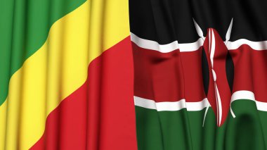 Gerçekçi kumaş dokusuna sahip CONGO R ve KENYA bayrakları