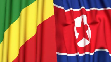 Kongo R ve KOREA Kuzey Bayrakları gerçekçi kumaş dokusuna sahip