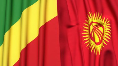 Gerçek kumaş dokusuna sahip CONGO R ve KYRGYZSTAN bayrakları