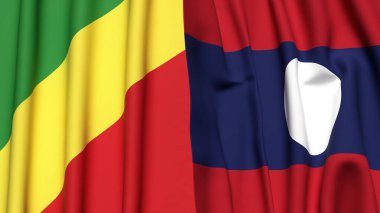 Gerçekçi kumaş dokusuna sahip CONGO R ve LAOS bayrakları