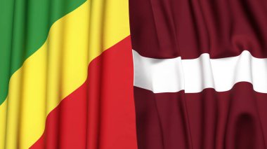 Gerçek kumaş dokusuna sahip CONGO R ve LATVIA bayrakları