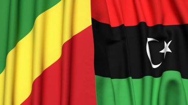 Gerçek kumaş dokusuna sahip CONGO R ve LIBYA bayrakları