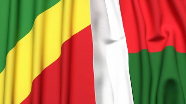 Gerçekçi kumaş dokusuna sahip CONGO R ve MADAGASCAR bayrakları