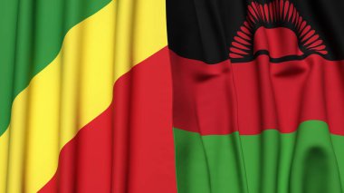 Gerçekçi kumaş dokusuna sahip CONGO R ve MALAWI bayrakları