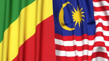 Gerçekçi kumaş dokusuna sahip CONGO R ve MALAYSIA bayrakları
