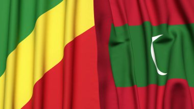 Gerçekçi kumaş dokusuna sahip CONGO R ve MALDIVES bayrakları