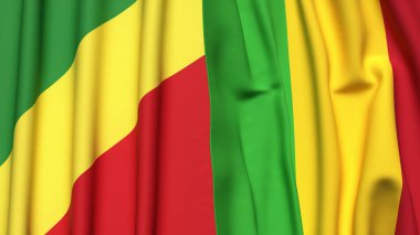 Gerçekçi kumaş dokusuna sahip CONGO R ve MALI bayrakları