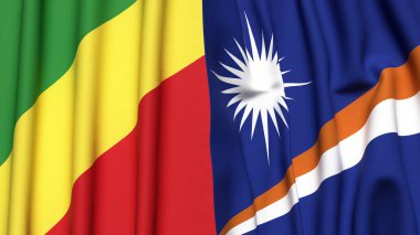 Congo R ve MARSHALL Adaları bayrakları gerçekçi kumaş dokusuna sahip