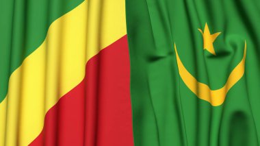 Gerçekçi kumaş dokusuna sahip CONGO R ve MAURITANIA bayrakları