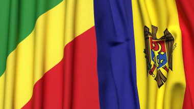 Gerçekçi kumaş dokusuna sahip CONGO R ve MOLDOVA bayrakları