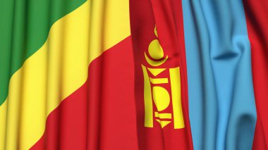 Kongo R ve Mongolya bayrakları gerçekçi kumaş dokusuna sahip
