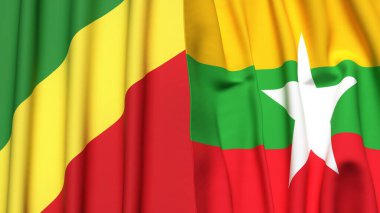 CONGO R ve Myanmar bayrakları gerçekçi kumaş dokusuna sahip