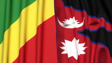 CONGO R ve NEPAL bayrakları gerçekçi kumaş dokusuna sahip