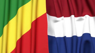 Congo R ve NETHERLANDS bayrakları gerçekçi kumaş desenli