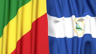 Gerçekçi kumaş dokusuna sahip CONGO R ve NICARAGUA bayrakları